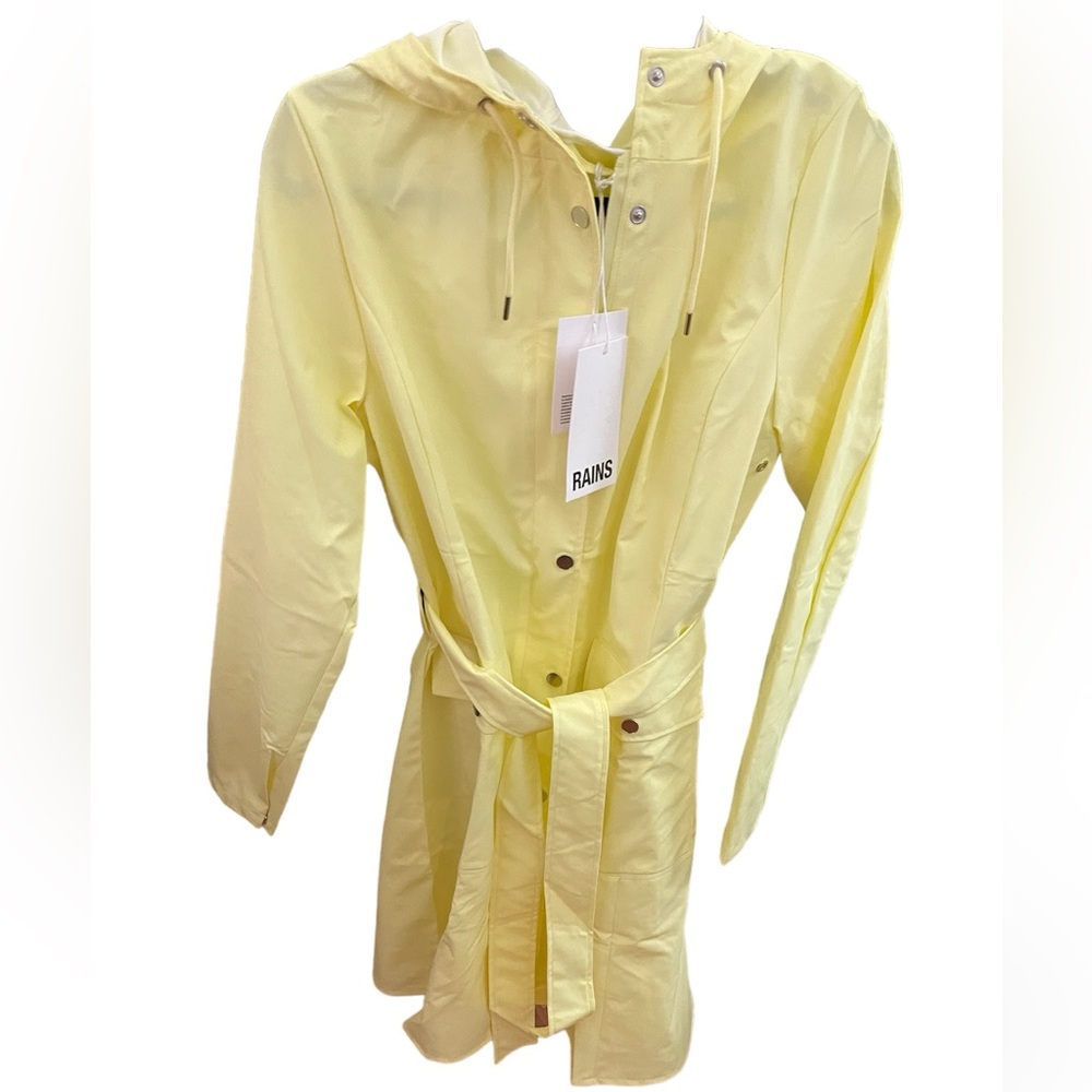 NWT Curve Women’s Rains Waterproof Raincoat Yellow Hooded Trench Coat Size M - Picture 3 of 11